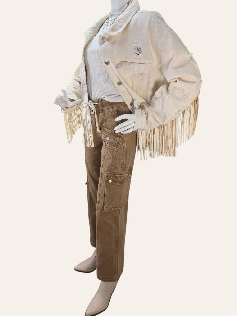 Risen Cocoa Utility Cargo Jeans 0/24 NWT Neutral Western Chic - Picture 2 of 10